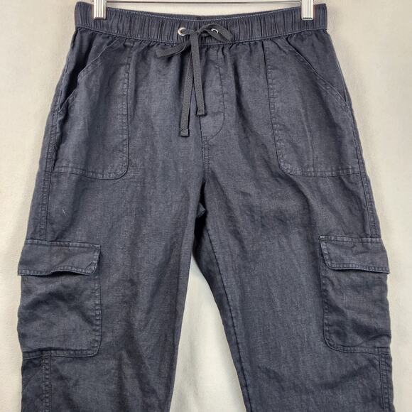 Nicole Miller Women's 100% Linen Cargo Jogger Pants Women’s SZ M Navy  EUC - Picture 4 of 15